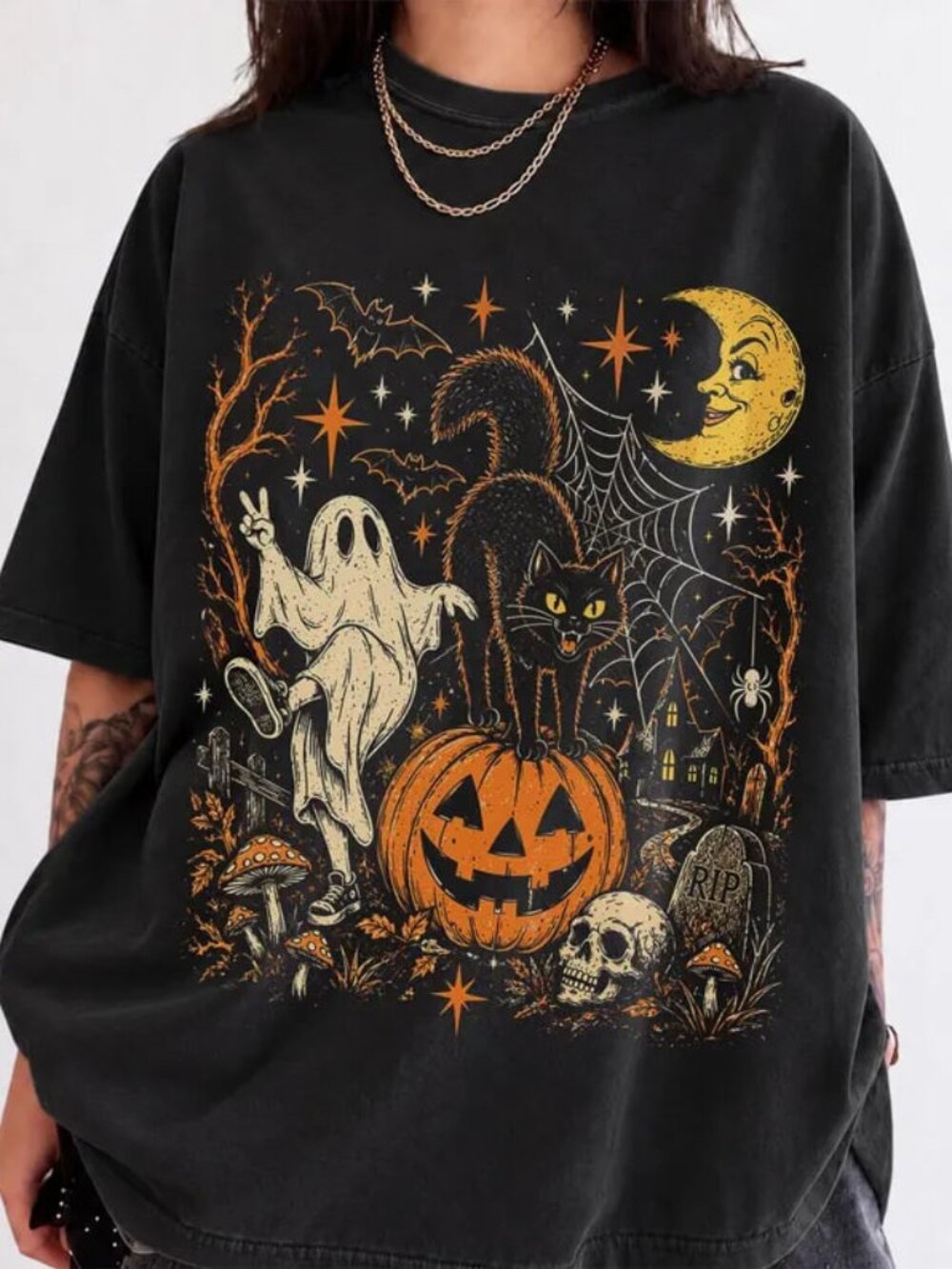 Cute Halloween Shirt, Cat Pumpkin Ghost Tee, Halloween Shirt